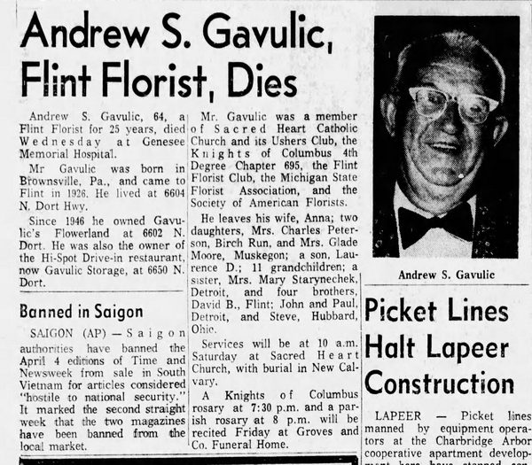 Hi-Spot Drive-In Restaurant - Apr 01 1971 Owner Passes Away